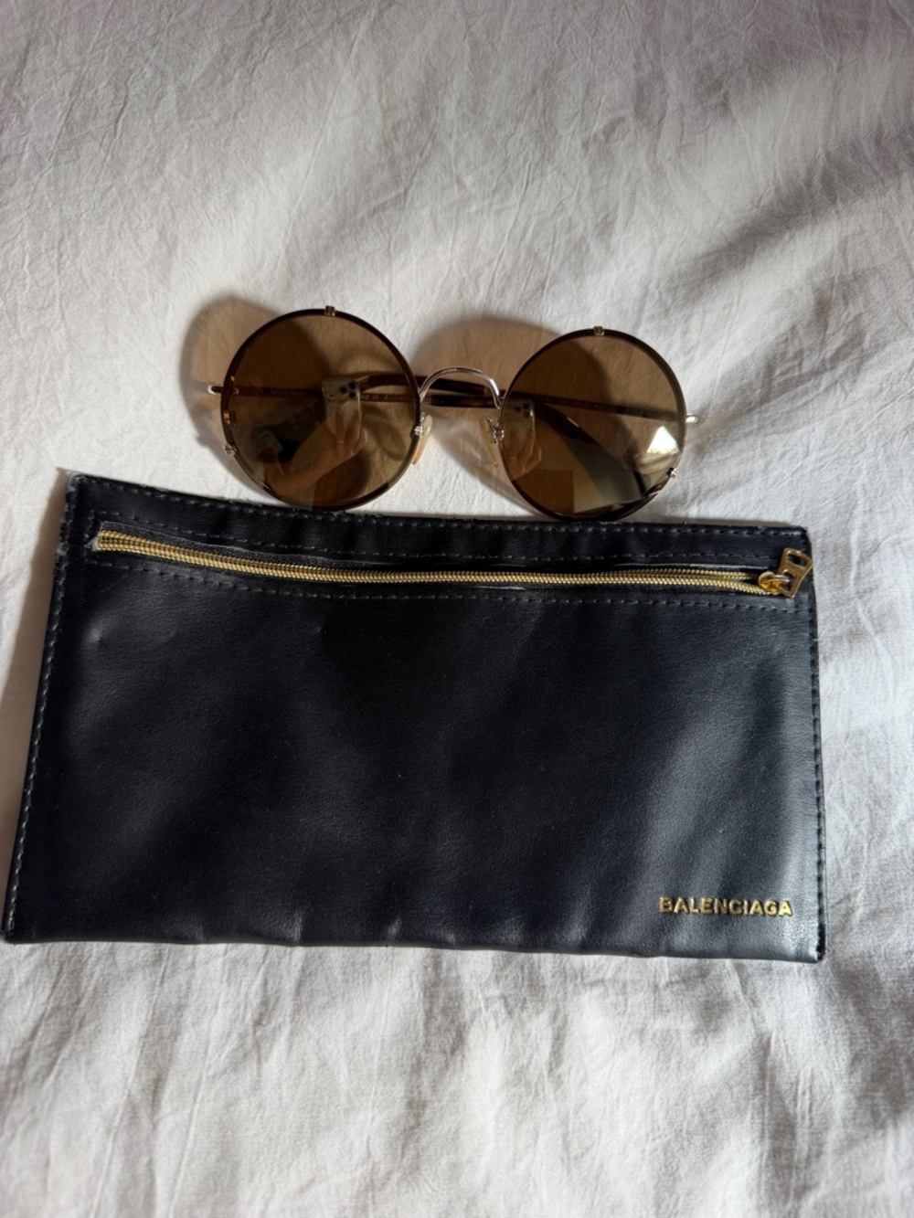Balenciaga Black Leather Zip Pouch with Gold Hardware